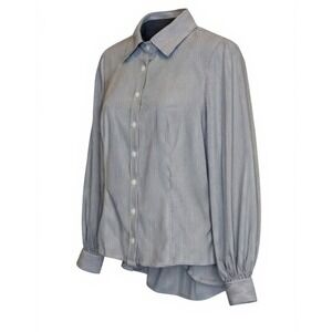 Guess By Marciano Women's Size Small High Low Button Front Gray White Stripe Top